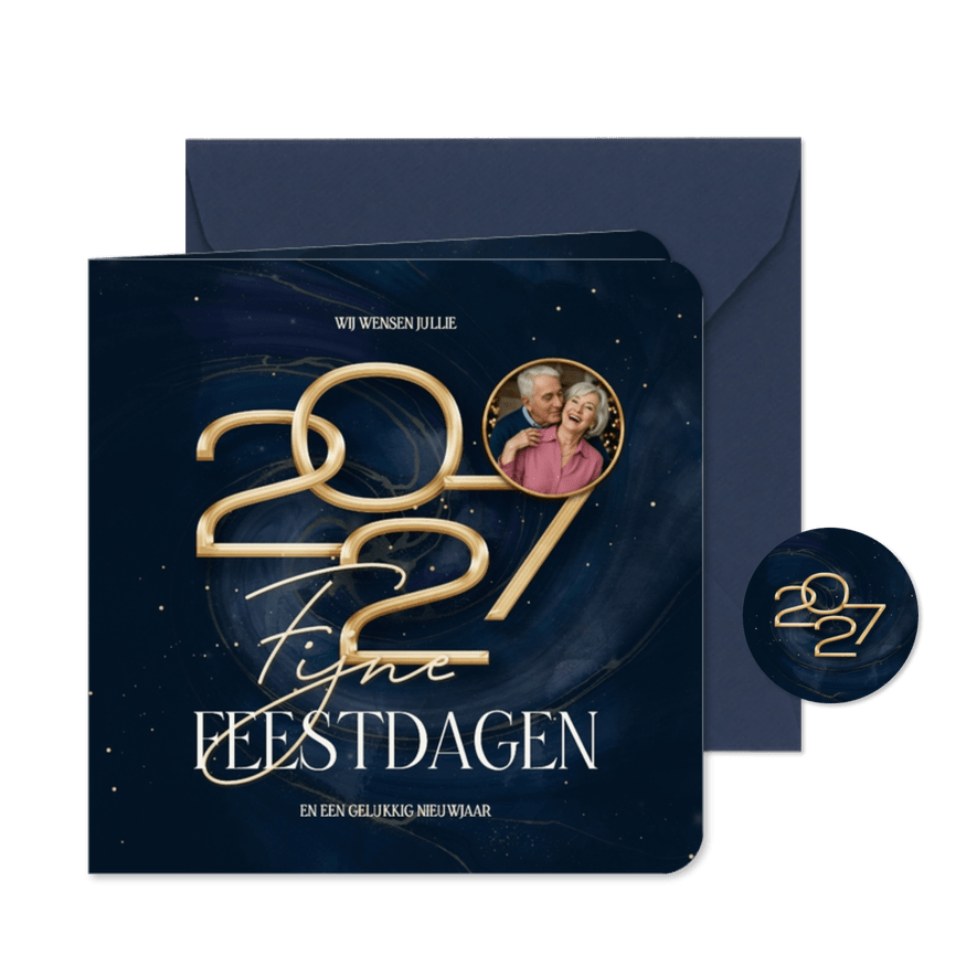 Stijlvolle 2027 kerstkaart met marmer swirl - Kaartimpressie