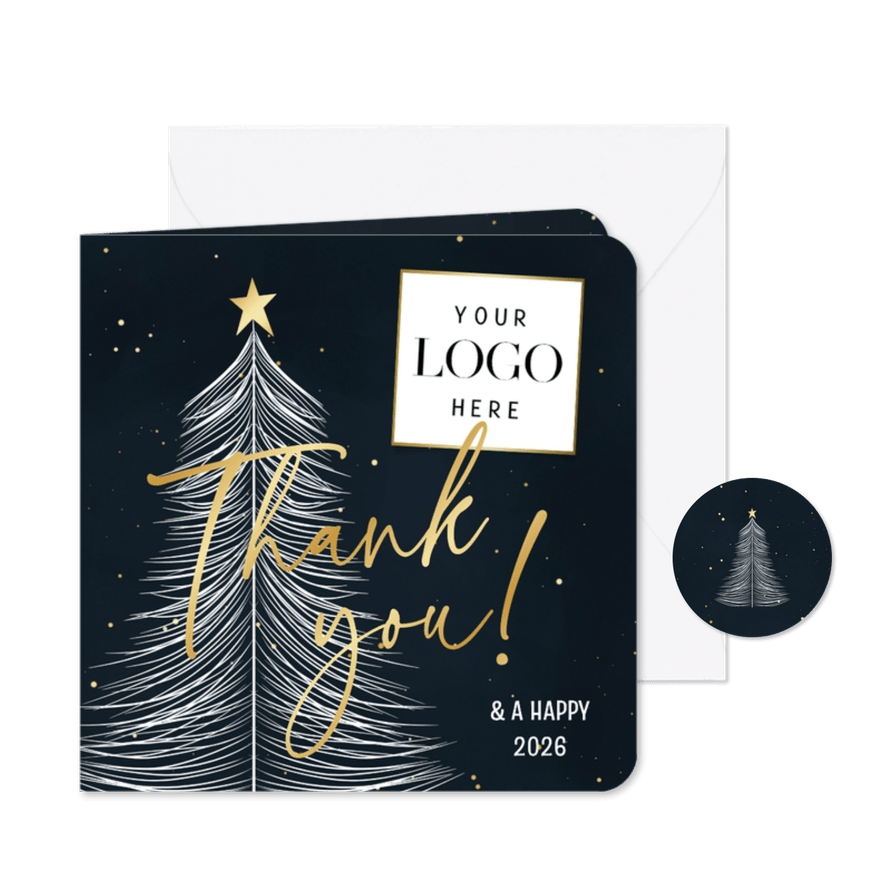 Stijlvolle bedankkaart kerst kerstboom thank you - Kaartimpressie