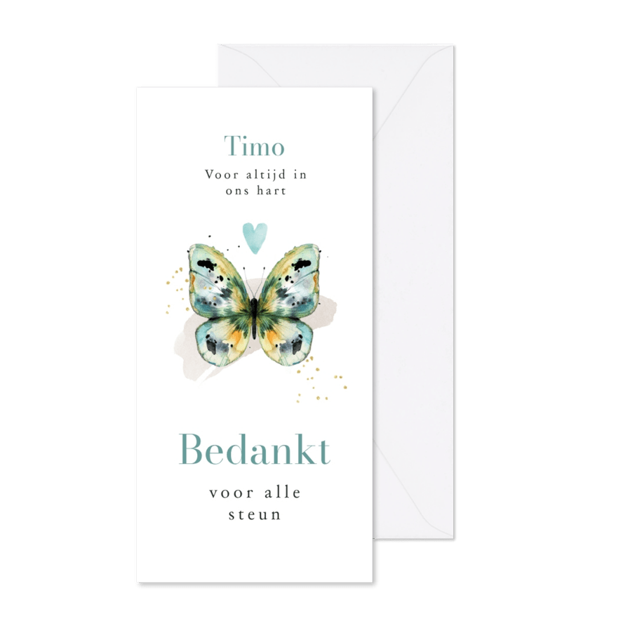 Stijlvolle bedankkaart kleurrijke vlinder watercolor hart - Kaartimpressie