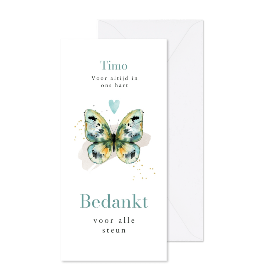 Stijlvolle bedankkaart kleurrijke vlinder watercolor hart - Kaartimpressie