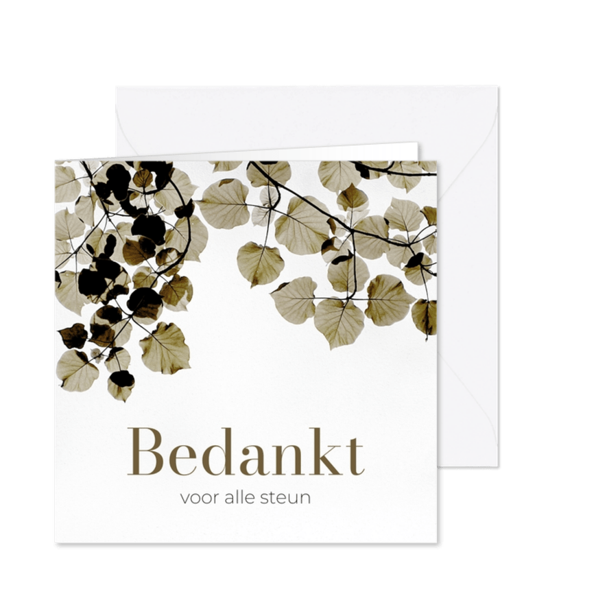 Stijlvolle bedankkaart schaduwspel bladertakken groen - Kaartimpressie