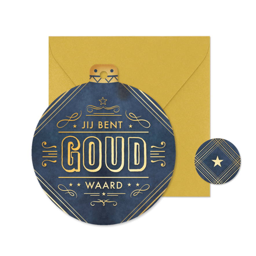 Stijlvolle bedankt kerstkaart in kerstbalvorm - Kaartimpressie