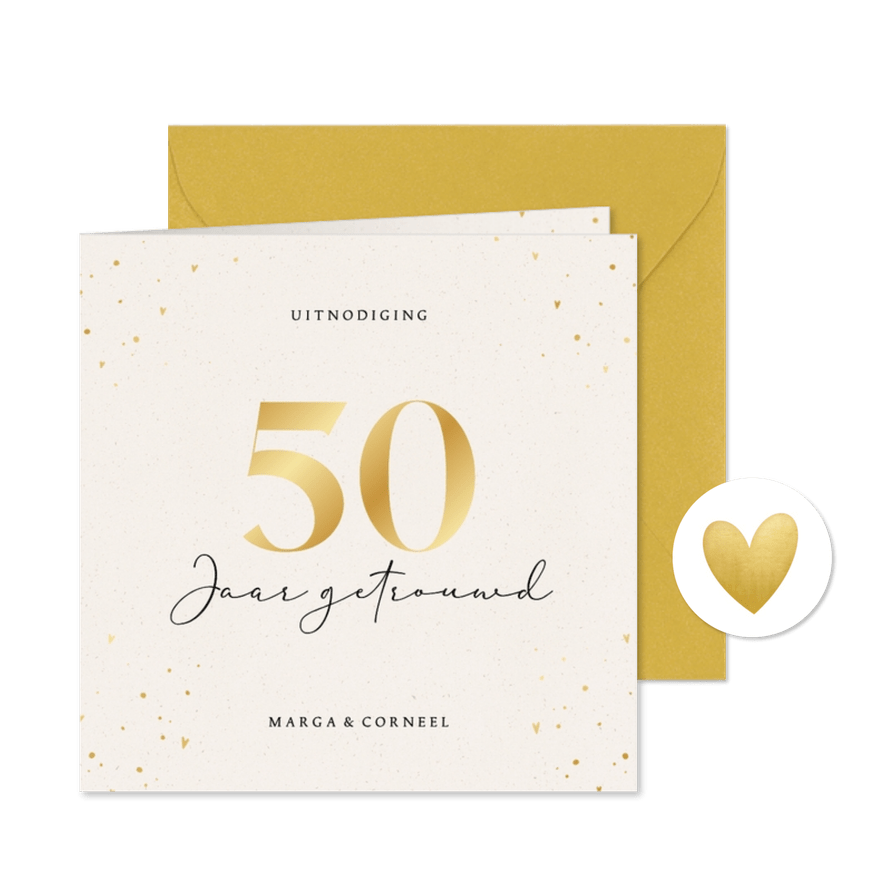 Stijlvolle beige uitnodiging jubileum gouden vijftig - Kaartimpressie