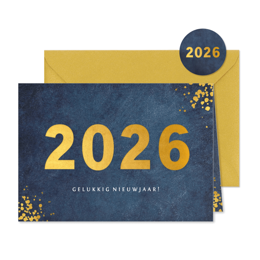 Stijlvolle blauwe zakelijke nieuwjaarskaart jaartal 2026 - Kaartimpressie