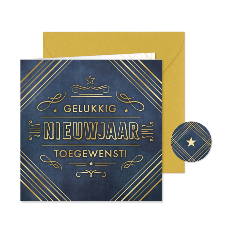 Stijlvolle blauwe zakelijke nieuwjaarskaart met foliedruk - Kaartimpressie