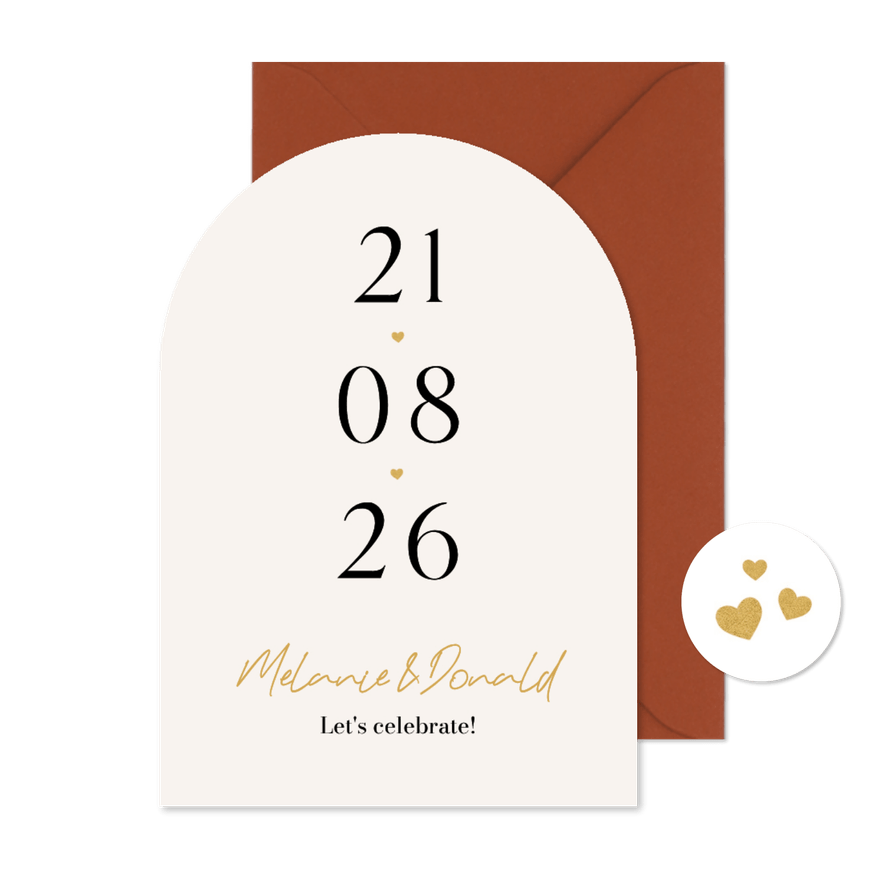 Stijlvolle boogkaart trouwen datum grafisch eenvoudig - Kaartimpressie