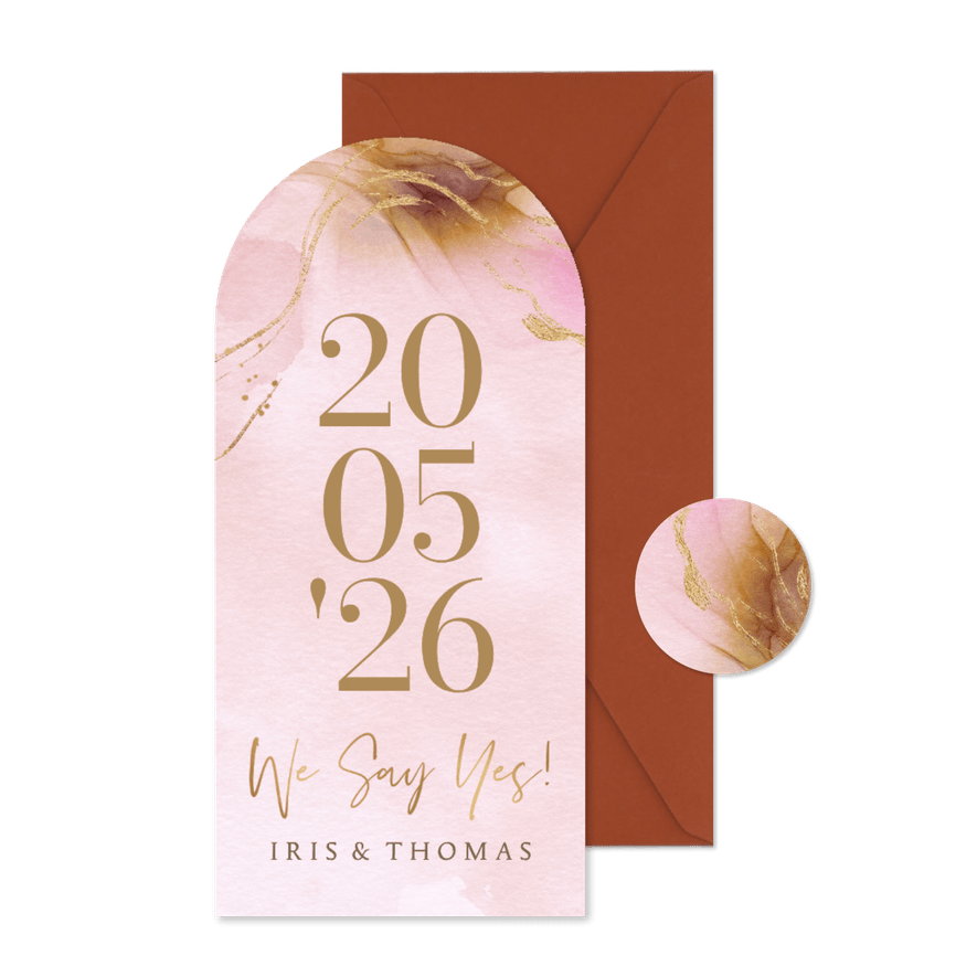 Stijlvolle boogvormige trouwkaart bohemian watercolor  - Kaartimpressie