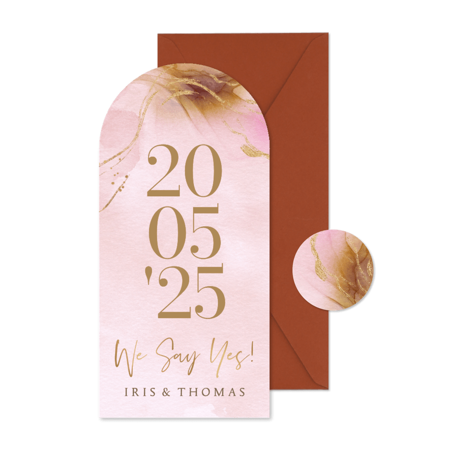 Stijlvolle boogvormige trouwkaart bohemian watercolor - Kaartimpressie