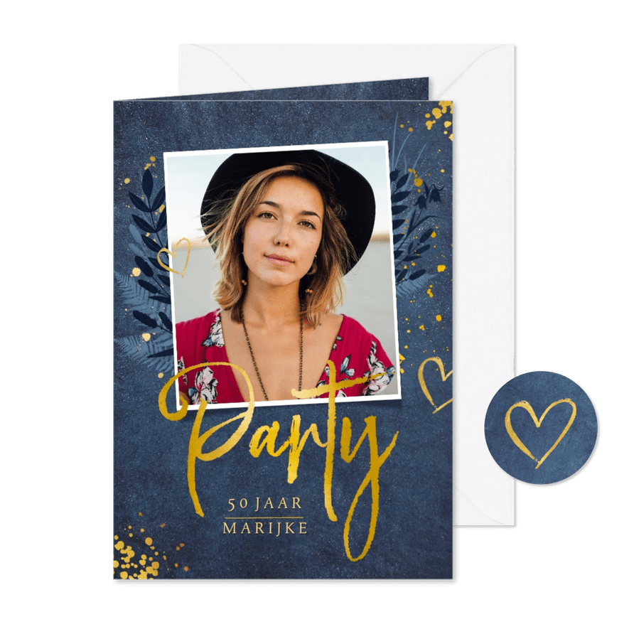 Stijlvolle botanische uitnodiging 50e verjaardagsfeest - Kaartimpressie