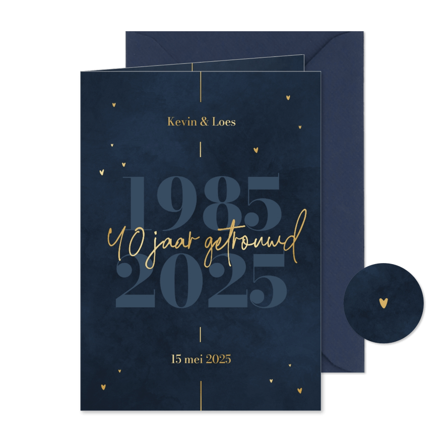 Stijlvolle donkerblauwe jubileumkaart met gouden details - Kaartimpressie
