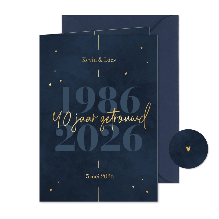 Stijlvolle donkerblauwe jubileumkaart met gouden details - Kaartimpressie