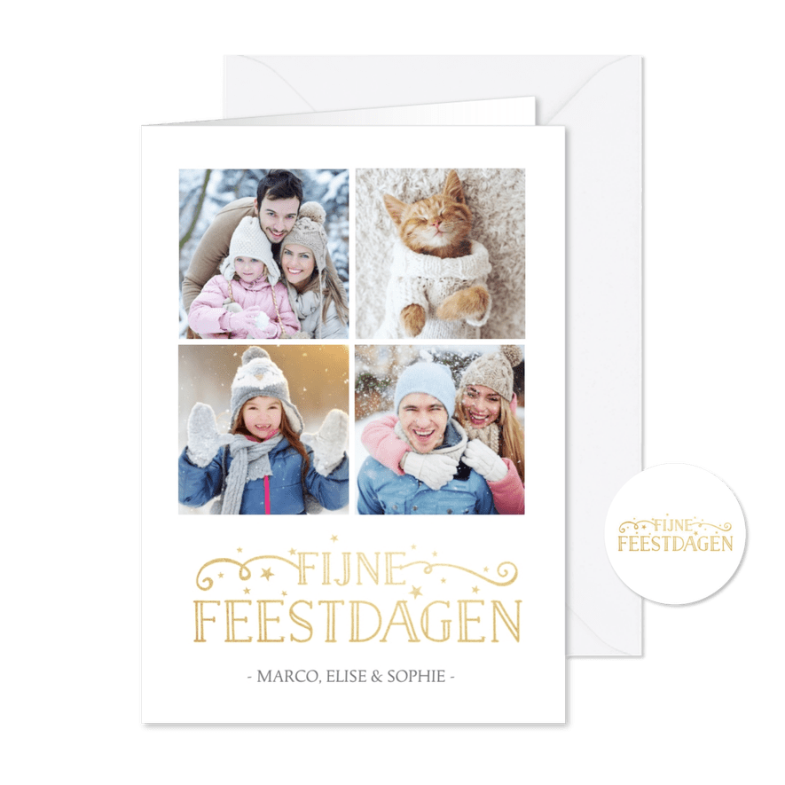 Stijlvolle enkele fotocollage kerstkaart met 4 foto's - Kaartimpressie