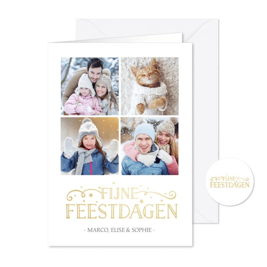 Stijlvolle enkele fotocollage kerstkaart met 4 foto's - Kaartimpressie