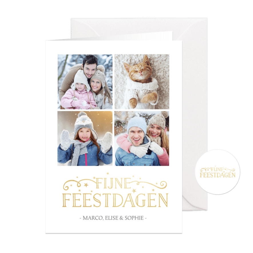 Stijlvolle enkele fotocollage kerstkaart met 4 foto's  - Kaartimpressie