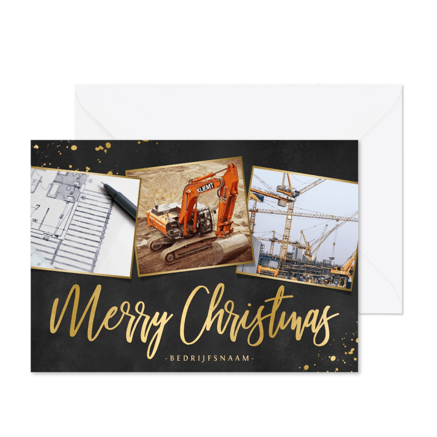 Stijlvolle enkele zakelijke kerstkaart - zwart met goud - Kaartimpressie