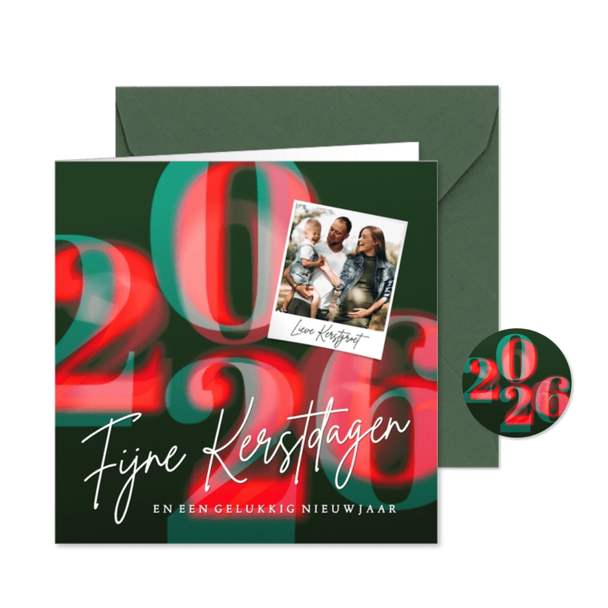 Stijlvolle foto kerstkaart 2026 groen - Kaartimpressie