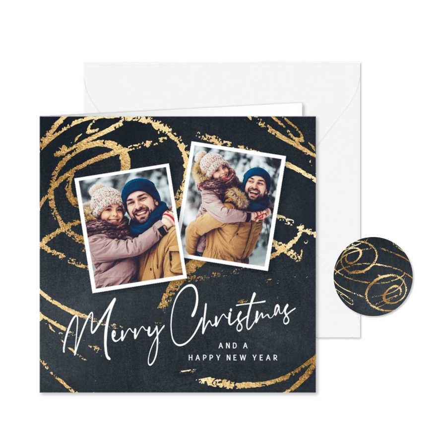 Stijlvolle foto kerstkaart goud verf strepen - Kaartimpressie