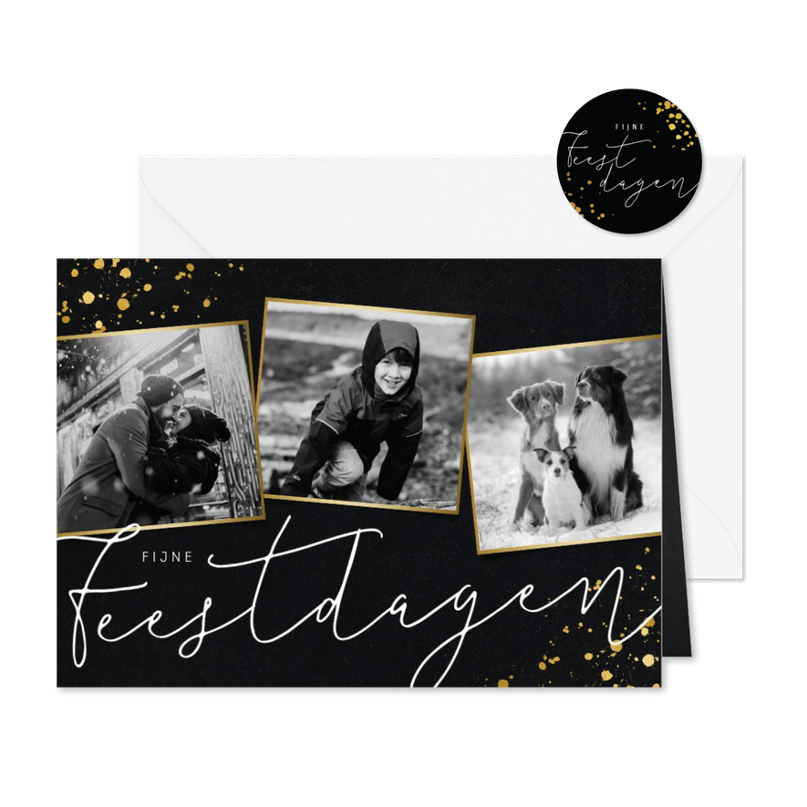 Stijlvolle fotocollage kerstkaart met zwart/wit foto's - Kaartimpressie