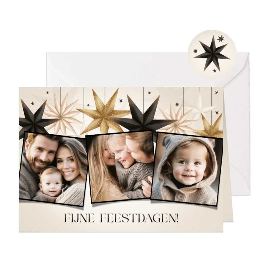 Stijlvolle fotocollage kerstkaart papieren kerststerren - Kaartimpressie