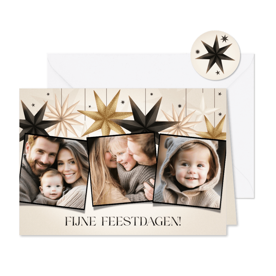Stijlvolle fotocollage kerstkaart papieren kerststerren - Kaartimpressie