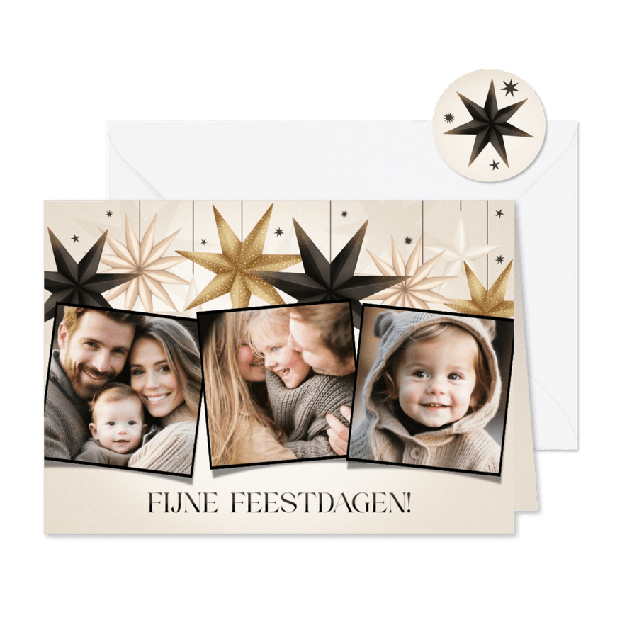 Stijlvolle fotocollage kerstkaart papieren kerststerren - Kaartimpressie