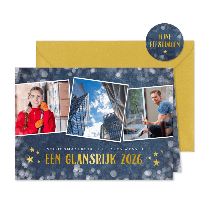 Stijlvolle fotocollage zakelijke kerstkaart met 3 foto's - Kaartimpressie