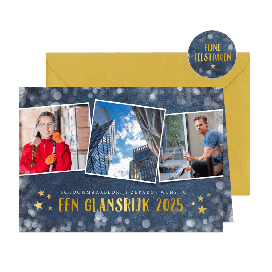 Stijlvolle fotocollage zakelijke kerstkaart met 3 foto's  - Kaartimpressie