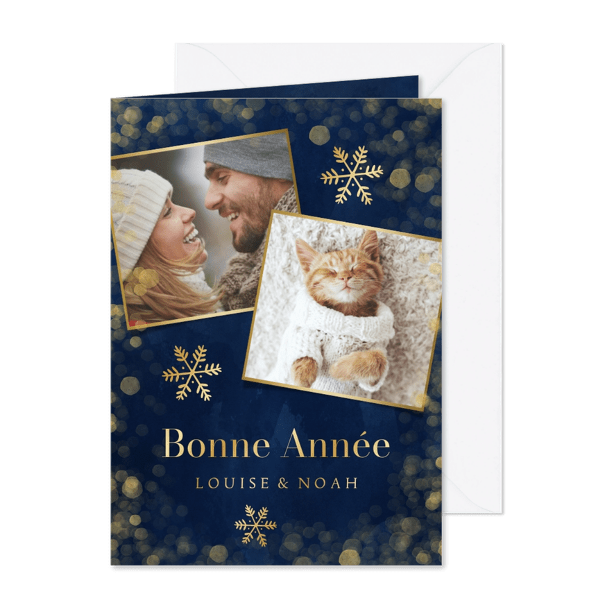 Stijlvolle Franstalige nieuwjaarskaart met goud - Kaartimpressie