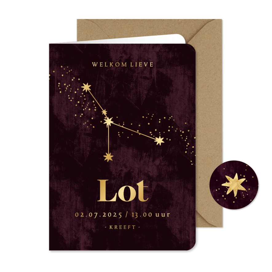 Stijlvolle geboortekaart sterrenbeeld kreeft astrologie goud - Kaartimpressie