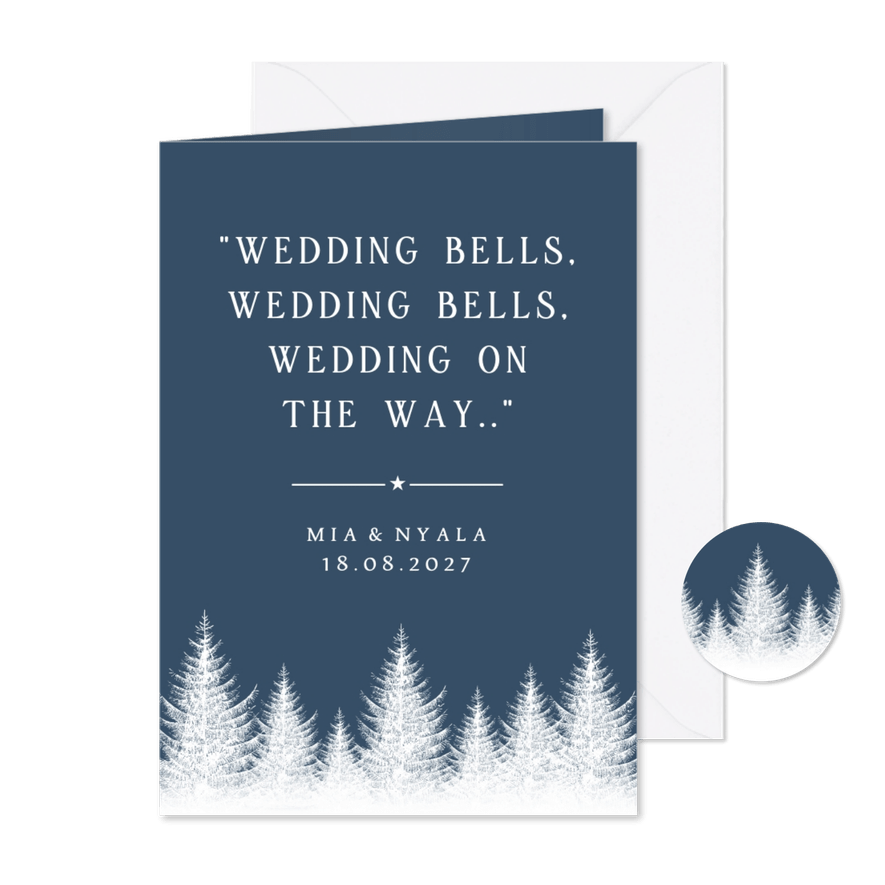 Stijlvolle grappige Save the Date kerstkaart met kerstbomen - Kaartimpressie