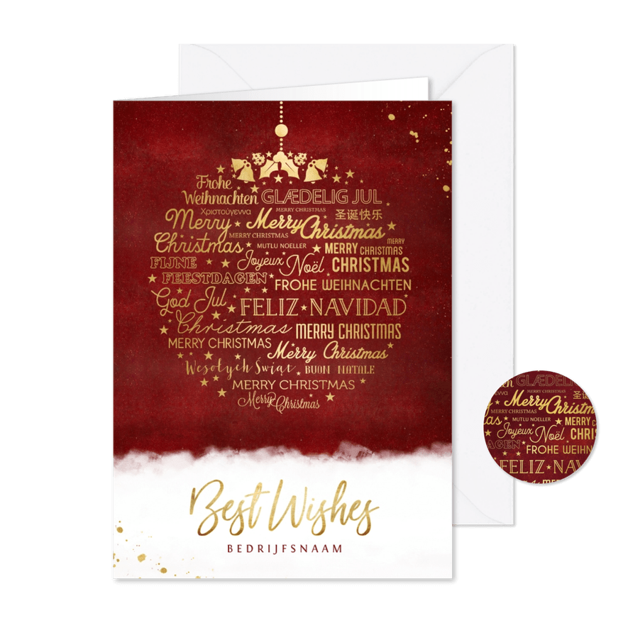 Stijlvolle internationale meertalige kerstbal kerstkaart - Kaartimpressie