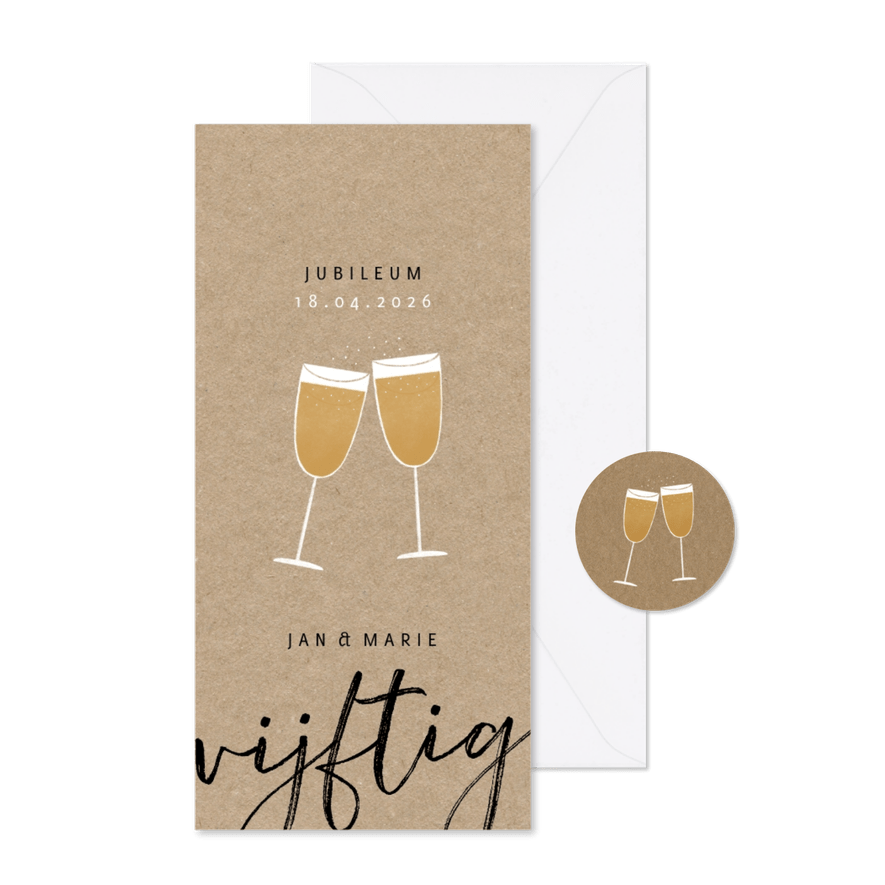 Stijlvolle jubileum uitnodiging 50 jaar en champagne - Kaartimpressie