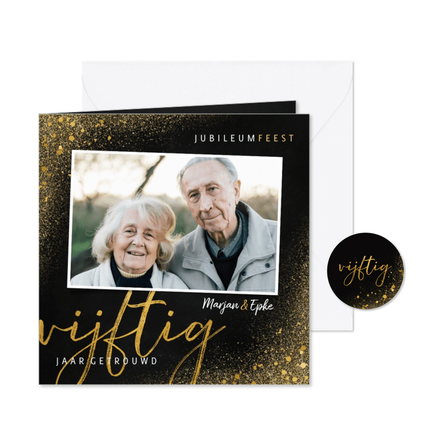 Stijlvolle jubileum uitnodiging 50 jaar met goudlook - Kaartimpressie