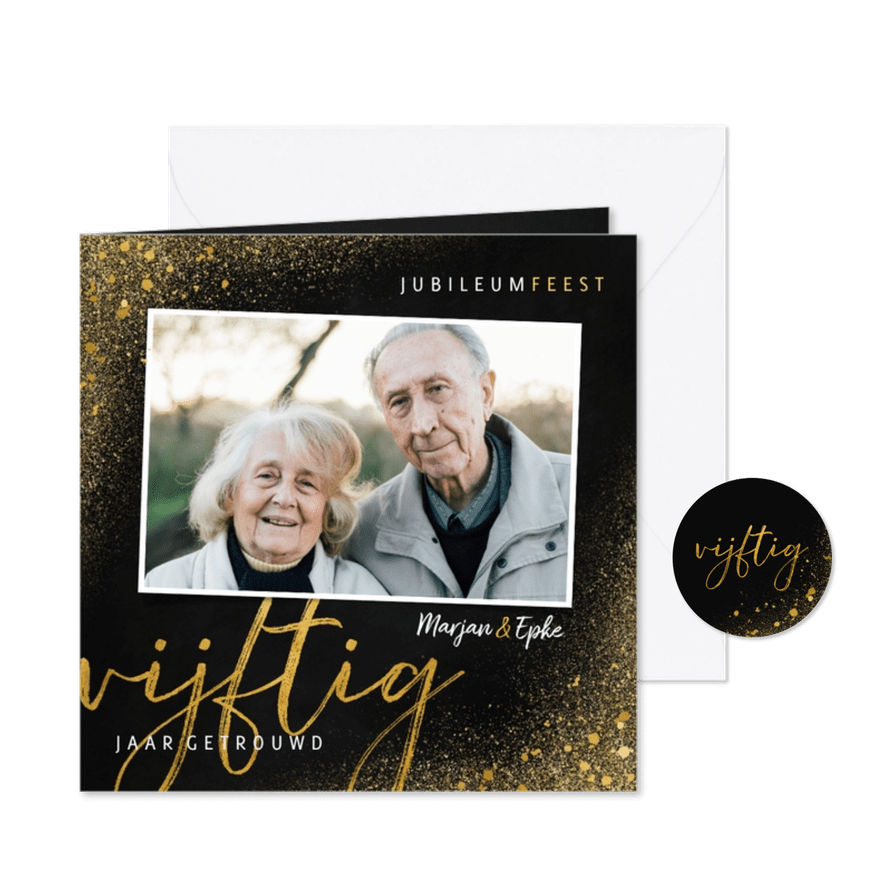 Stijlvolle jubileum uitnodiging 50 jaar met goudlook - Kaartimpressie