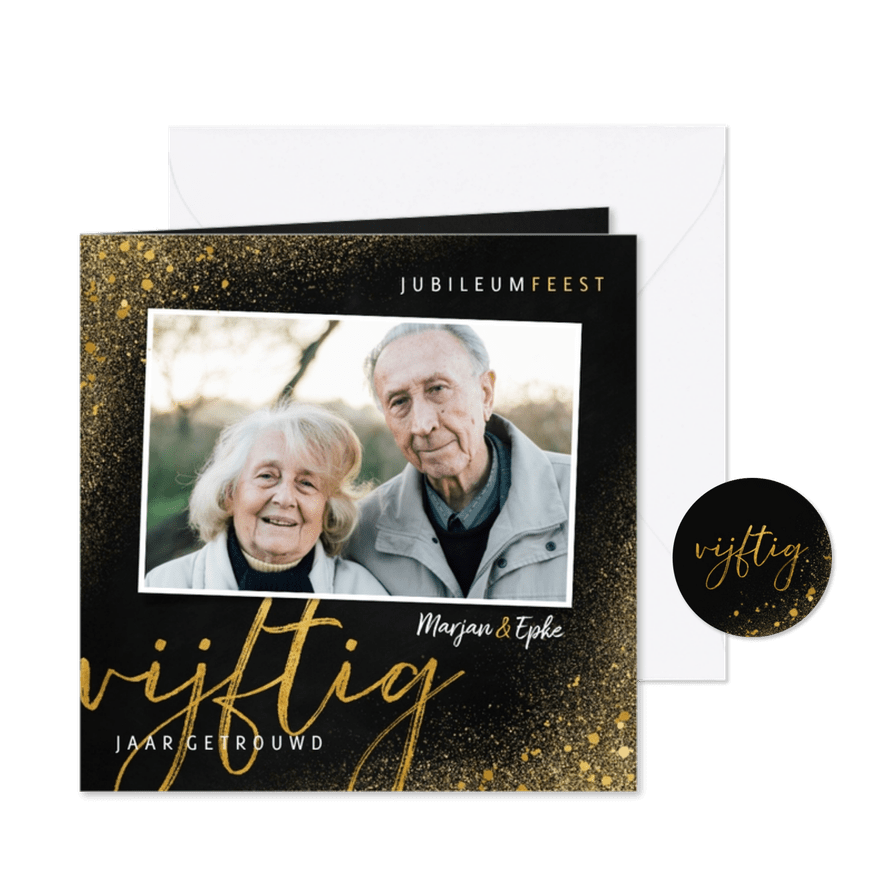 Stijlvolle jubileum uitnodiging 50 jaar met goudlook - Kaartimpressie