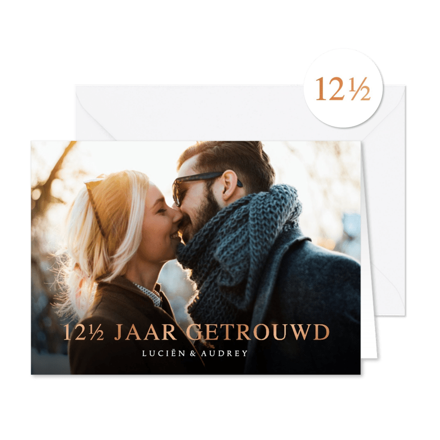 Stijlvolle jubileumkaart 12,5 jaar getrouwd met grote foto - Kaartimpressie