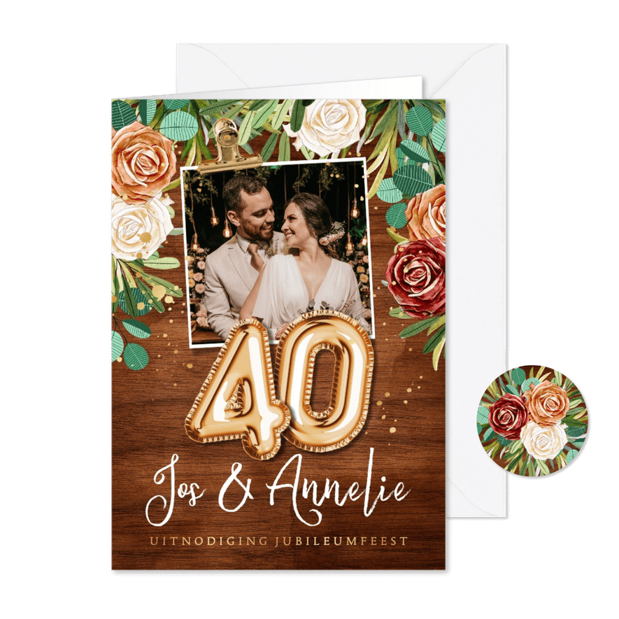 Stijlvolle jubileumkaart 40 jaar getrouwd hout goud - Kaartimpressie