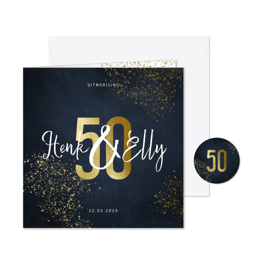 Stijlvolle jubileumkaart 50 jaar goudspetters - Kaartimpressie