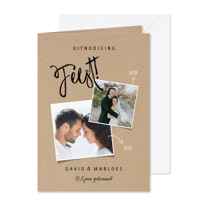 Stijlvolle jubileumkaart met foto's en Feest! - Kaartimpressie