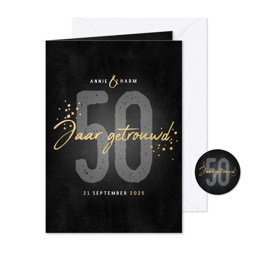 Stijlvolle jubileumkaart uitnodiging 50 jaar getrouwd zwart - Kaartimpressie