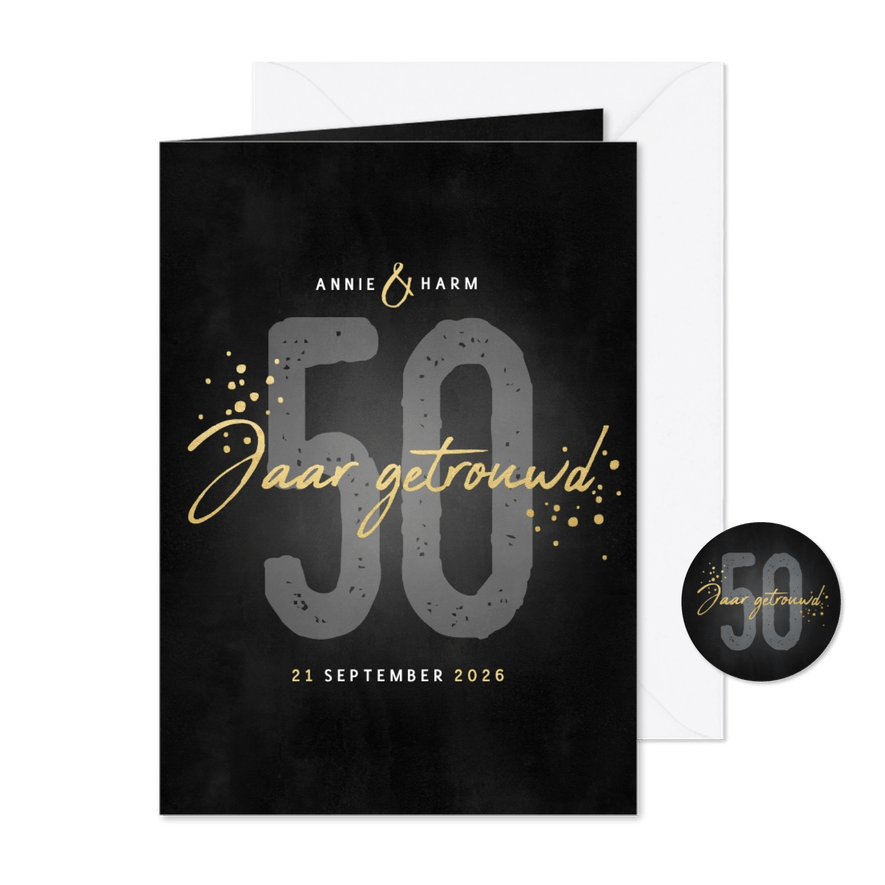 Stijlvolle jubileumkaart uitnodiging 50 jaar getrouwd zwart - Kaartimpressie