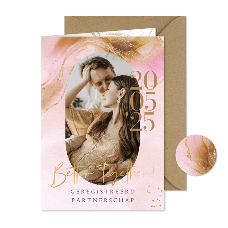 Stijlvolle kaart geregistreerd partners watercolor bohemian - Kaartimpressie