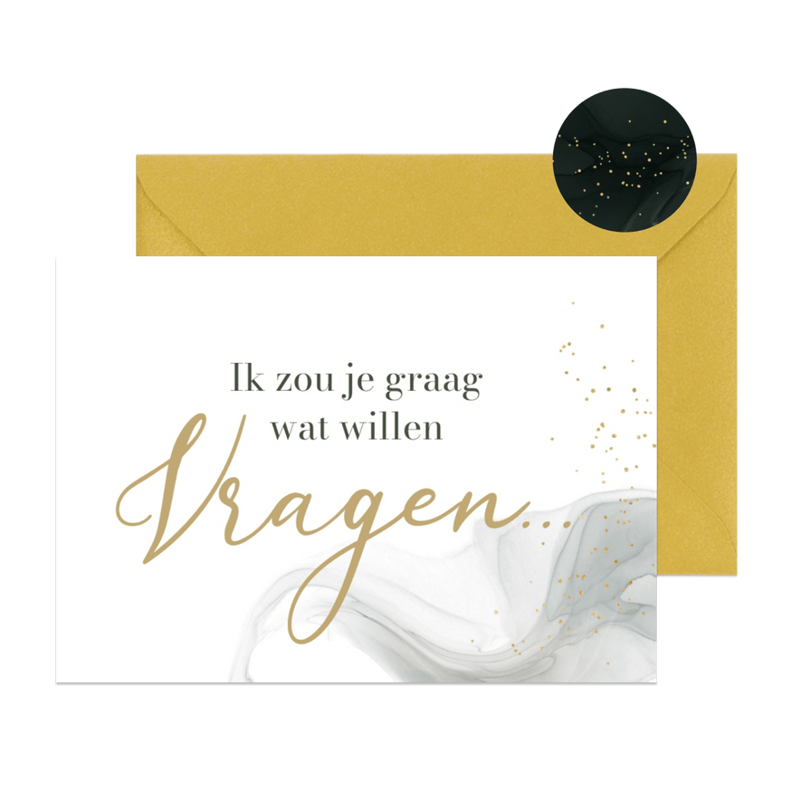 Stijlvolle kaart ik wil je iets vragen watercolor soft goud - Kaartimpressie