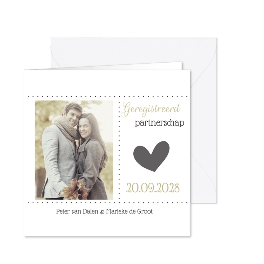 Stijlvolle kaart voor geregistreerd partnerschap met foto - Kaartimpressie