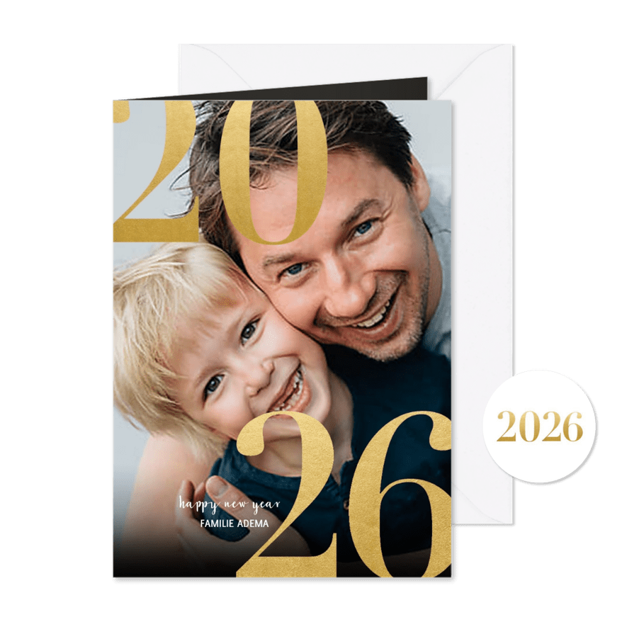 Stijlvolle kaart voor nieuwjaar grote foto 2026 - Kaartimpressie