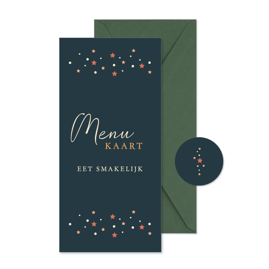 Stijlvolle kerst menukaart met kerststerren - Kaartimpressie