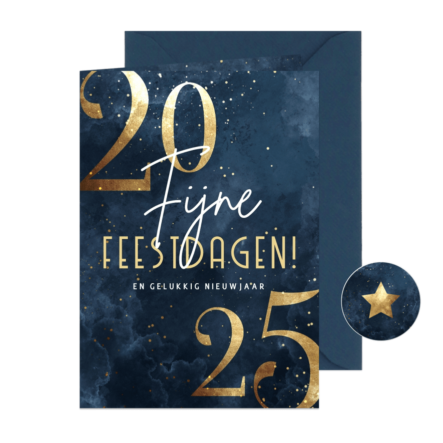 Stijlvolle kerstkaart 2025 goudlook met sparkles - Kaartimpressie