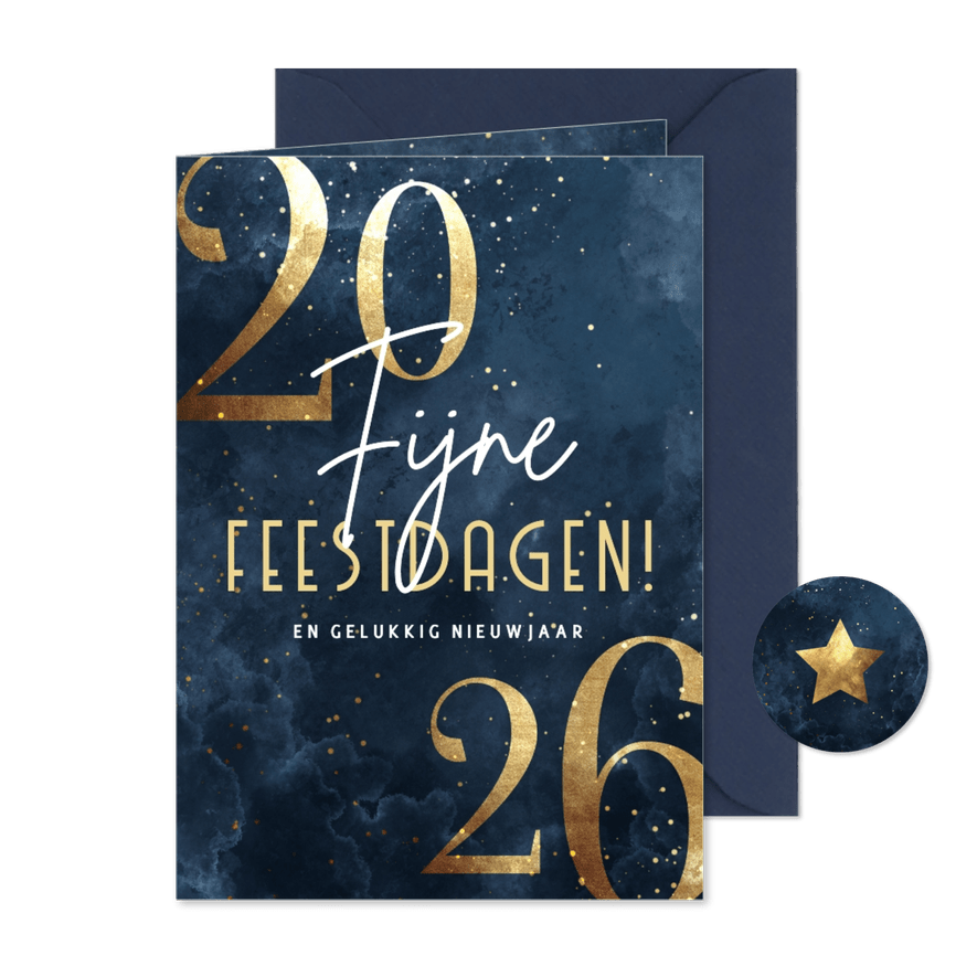 Stijlvolle kerstkaart 2026 goudlook met sparkles - Kaartimpressie