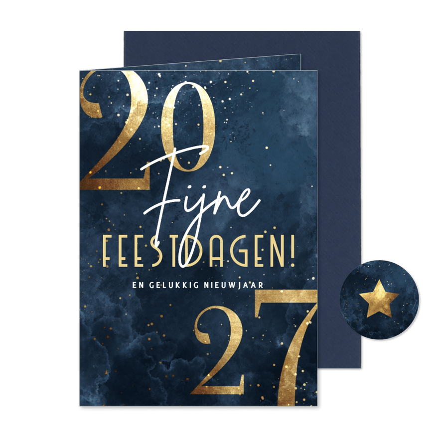 Stijlvolle kerstkaart 2027 goudlook met sparkles - Kaartimpressie