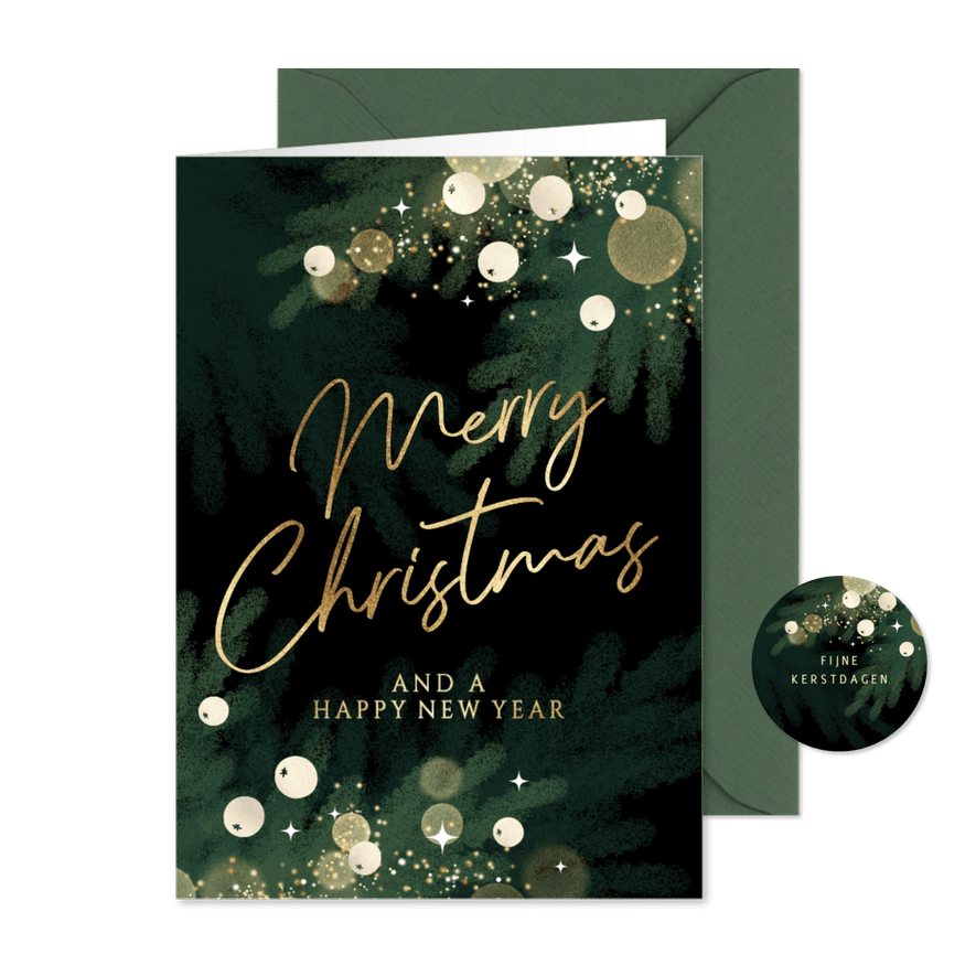 Stijlvolle kerstkaart dennentakjes en besjes - Kaartimpressie